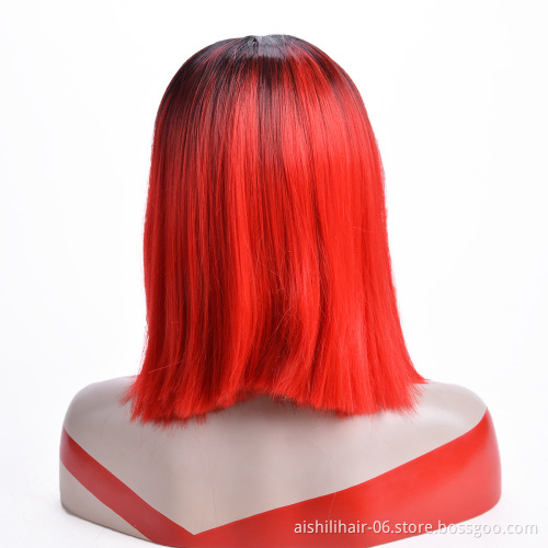 Aishili wholesale ombre red remy hair hd straight synthetic wigs for women lace front wig